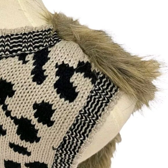 XOXO Vest Faux Fur Front Brown Leopard Sweater Knit Back Women's Medium Boho 70s - Picture 4 of 10